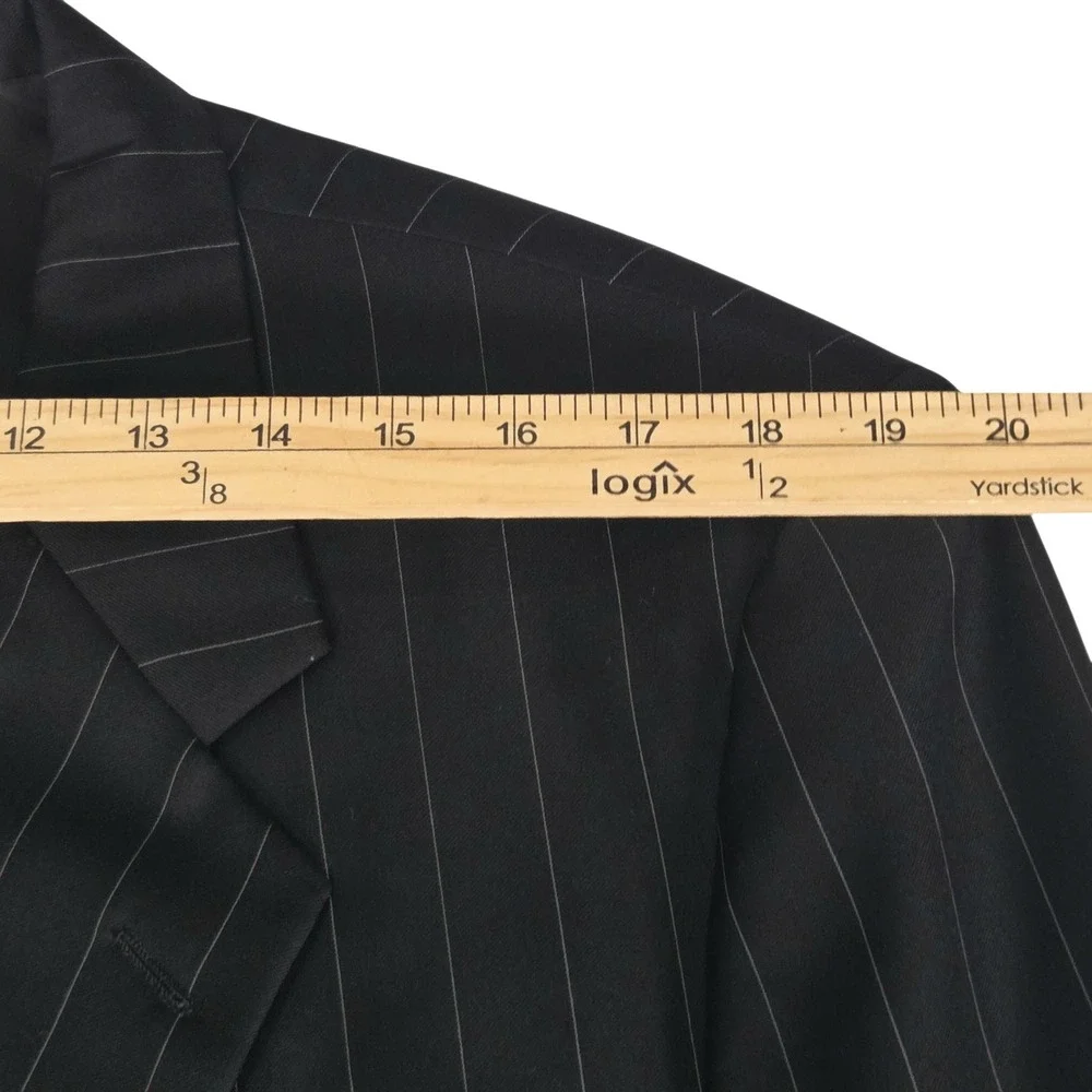Hickey Freeman Loro Piana Black Pinstripe Tasmanian Wool Black‎  Mens 45R Blazer